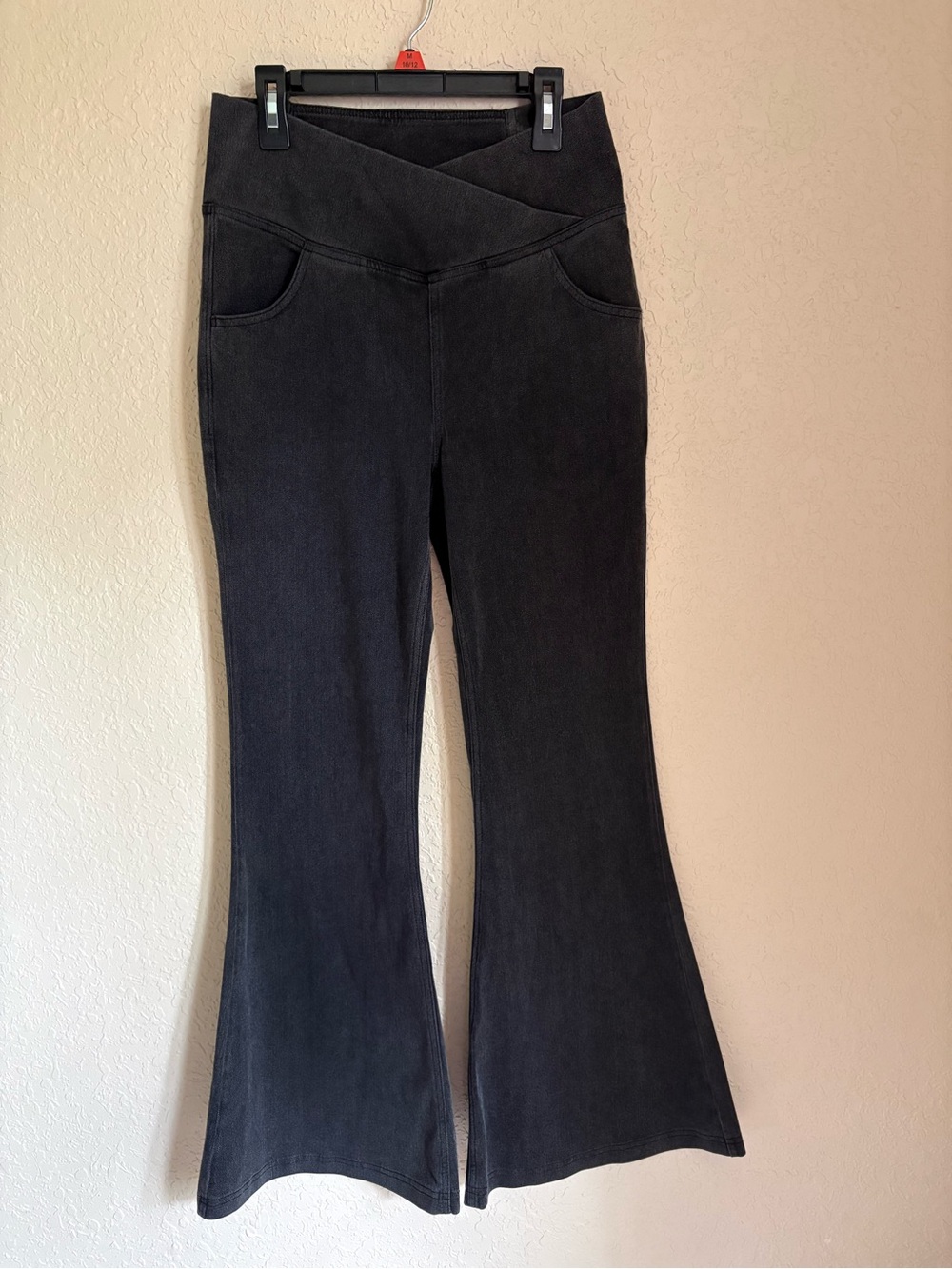 NWT HALARA Washed-out Black High-Rise Flare Jeans with Crossover Waist